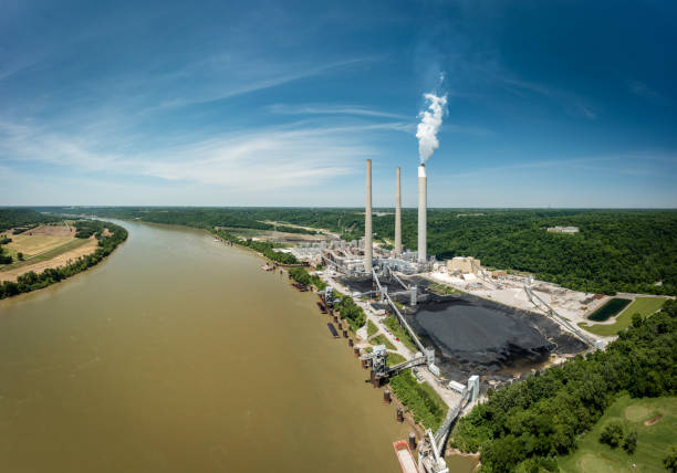 발전소 - global warming power station smoke stack coal 뉴스 사진 이미지