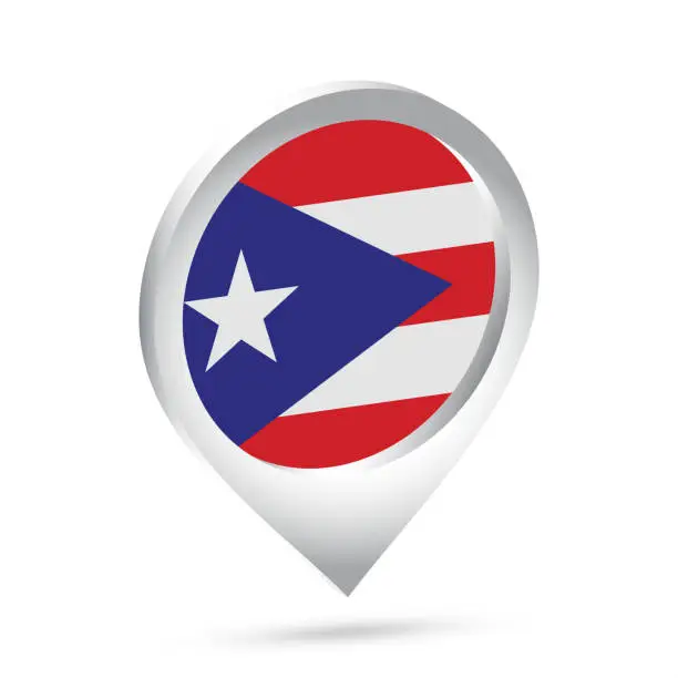 Vector illustration of Puerto Rico flag 3d pin icon