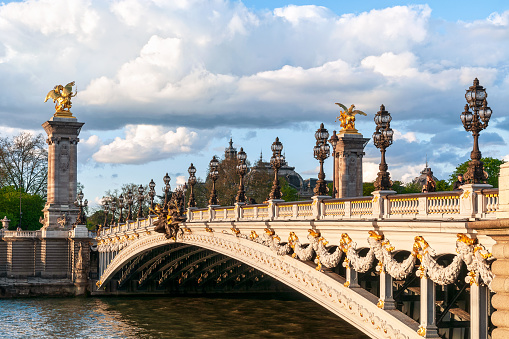 View on Alexandre III bridge in Paris, France