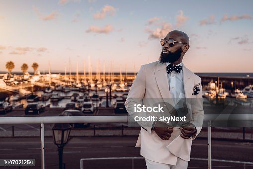 istock Stylish black male model at bay 1447021254