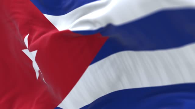 Close-up view of the Cuba national flag waving in the wind
