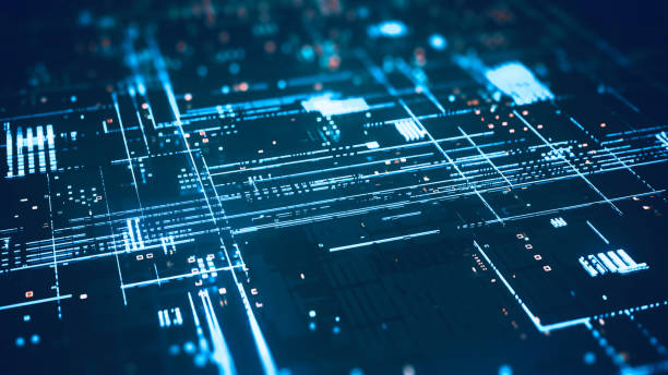 istock semiconductor circuit line that shines brightly in a dark place, 3d rendering 1447022835