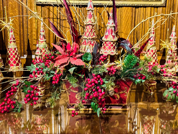 istock Red and gold tabletop holiday centerpiece 1447022896