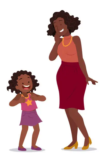 Vector illustration of Happy little girl and her mother