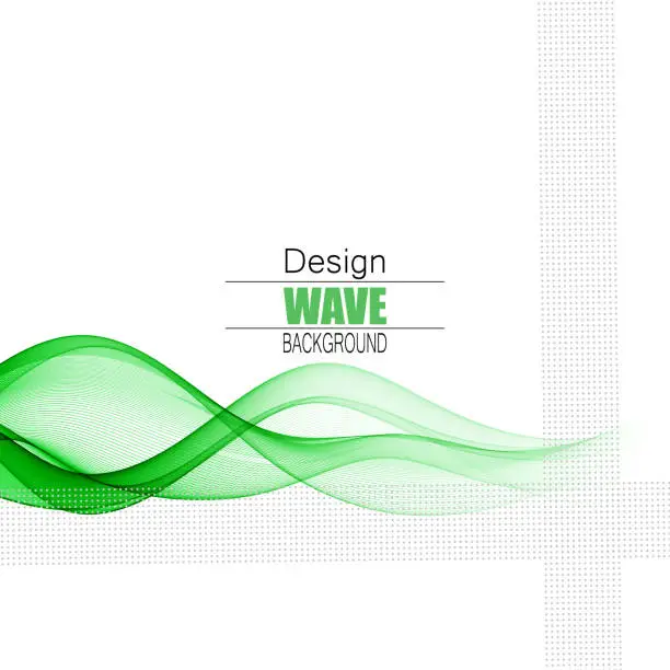 Vector illustration of Green vector horizontal transparent wave on white background, design element