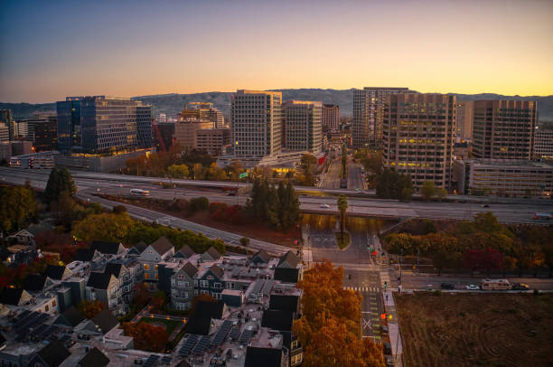 Aerial View of San Jose, California at Sunrise stock photo