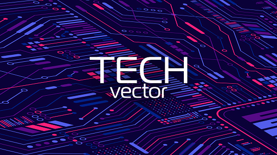Abstract Technological Vector Background Computer Network And Chips ...