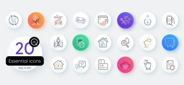 Vector illustration of Simple set of Translation service, Favorite app and Touchscreen gesture line icons. For web application. Vector