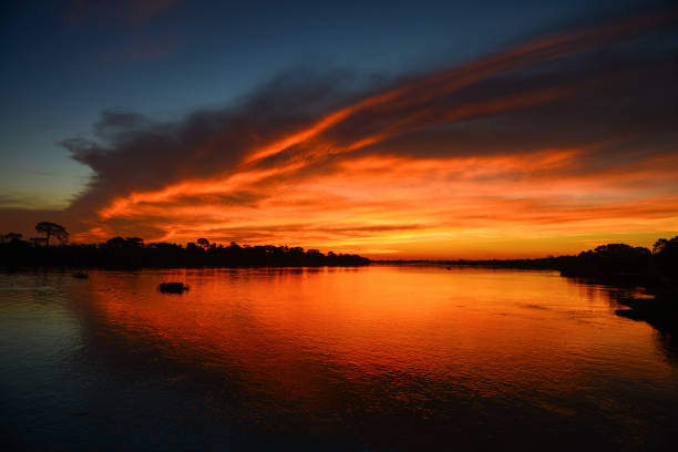 Dramatic sunset on the Guaporé - Itenez river stock photo