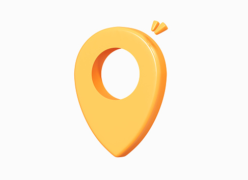 3D Gold or yellow mark location point. Locate pin gps map. Navigation marker. Travel and tourism. Web element. Cartoon creative design icon isolated on white background. 3D Rendering
