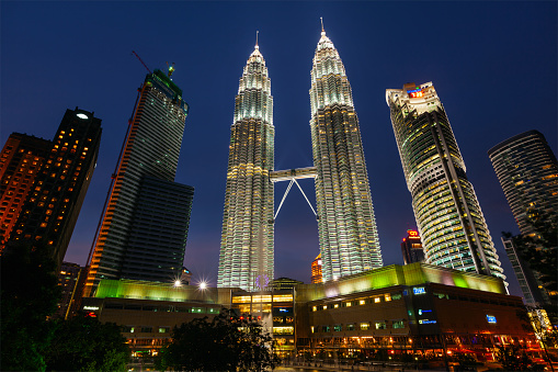 Kuala Lumpur, Malaysia - May 5, 2011:  Petronas Twin Towers in twilight on May 5, 2011 in Kuala Lumpur. They were the tallest building in the world 1998-2004 and remain the tallest twin building