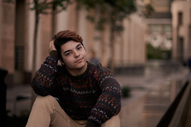 Young Man in Downtown Los Angeles stock photo