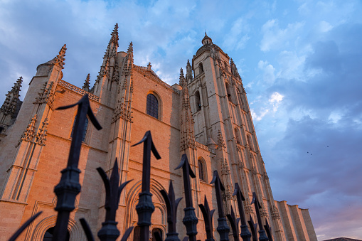 Sunrise Light Covering the Cathedral of Segovia with Cloudy Skies