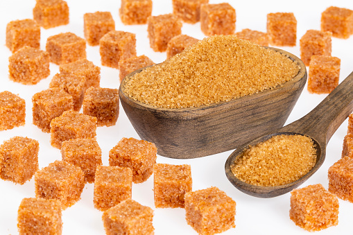 Crystals And Cubes Of Unrefined Brown Cane Sugar - Saccharum officinarum.