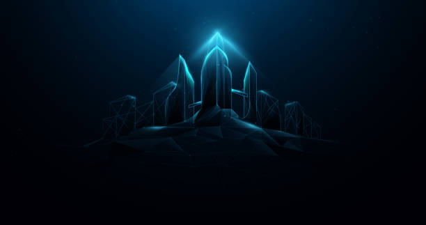 istock Smart, Futuristic city forms lines and triangles point connecting networks on blue background. Illustration vector 1447037397