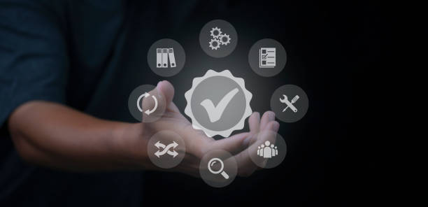 istock Quality management certification and standardization proces, ISO certified business. 1447041213
