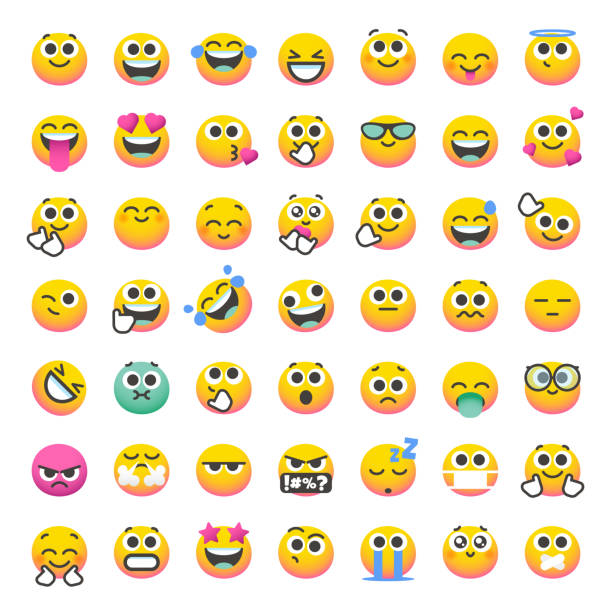 kolekcja emotikonów, kształty obiektów blob i gradienty kolorów - sadness depression smiley face happiness stock illustrations