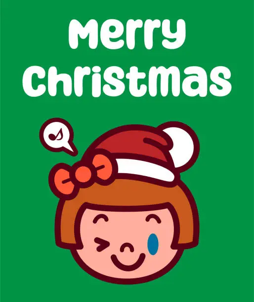 Vector illustration of A cute girl wearing a Santa hat wishes You a Merry Christmas