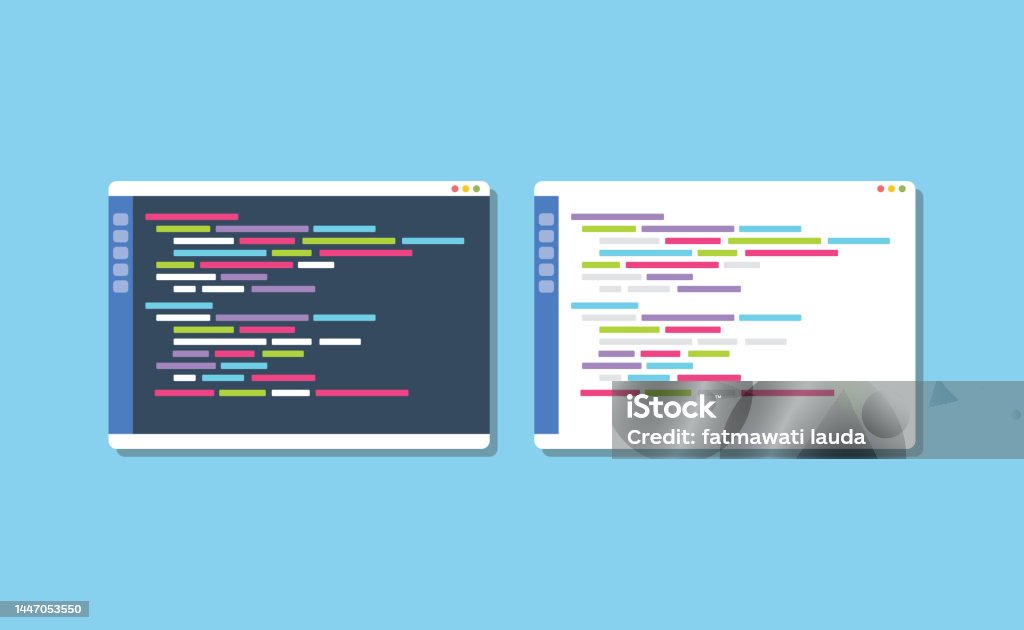 Dark Or White Theme Programming Text Editor Compare Vector Stock ...
