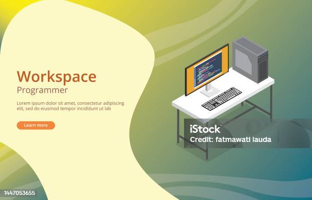 Workspace Programmer Or Developer With Coding On Screen Vector Stock ...