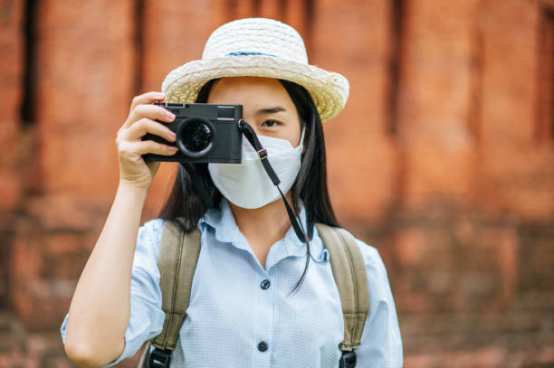 istock Young backpacker female travel in historic site 1447054954
