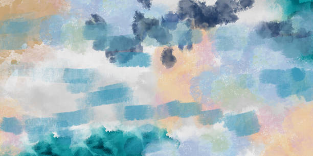 istock Drawing light colorful abstract textured paint background. watercolor modern canvas wall decor background 1447055308