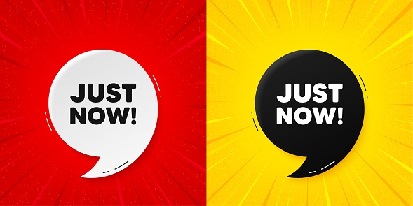 Just now tag. Flash offer banner with quote. Special offer sign. Sale promotion symbol. Starburst beam banner. Just now speech bubble. Vector