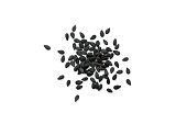 Group black sesame seeds  isolated on white background.