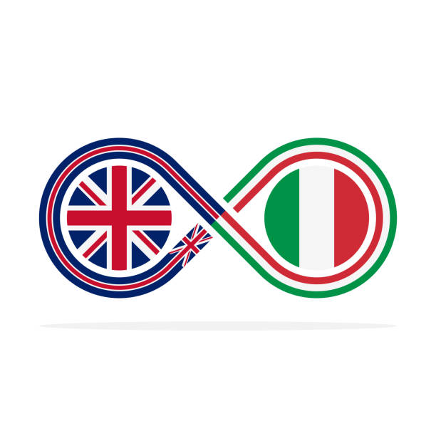 ilustrações, clipart, desenhos animados e ícones de conceito de unidade. ícone de tradução em inglês e italiano. ilustração vetorial isolada em fundo branco - flag british flag england push button