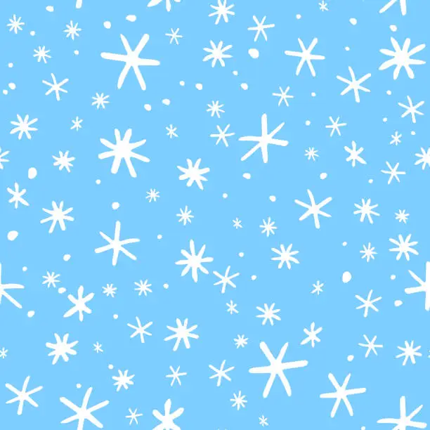 Vector illustration of Vector seamless pattern from snowflakes in doodle style. Winter, christmas, new year background and texture. Snowfall, falling snow, blizzard