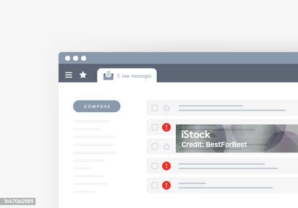 Email Tab Interface Email Service Interface With 5 New Messages And Spam Vector ...