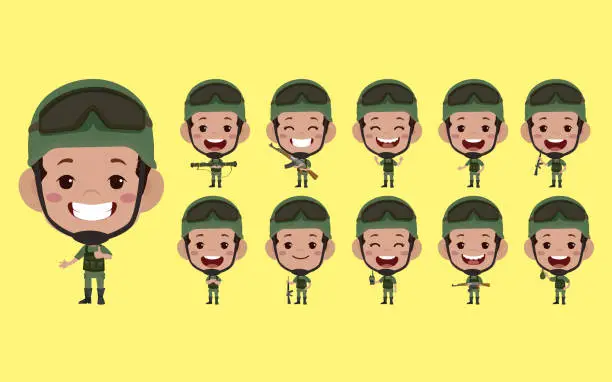 Vector illustration of Set of soldier with different poses