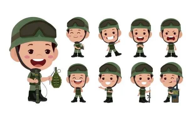 Vector illustration of Set of soldier with different poses