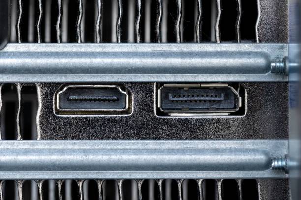 istock Closeup shot of firewire and small inputs on a digital computer workstation 1447071541