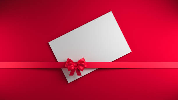 istock Greeting card and ed tied bow on red 1447071668