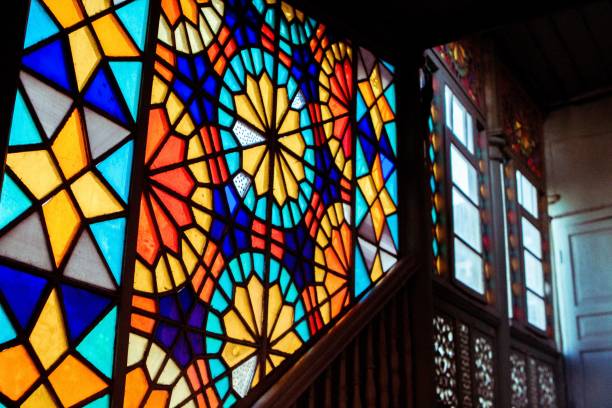 istock Colorful vintage stained windows. Interior decor. 1447071804