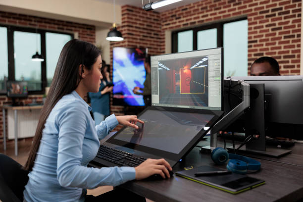 istock Creative company game developer sitting in production department 1447072279