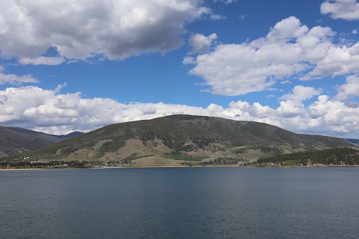 A scenic view with clouds above Dillon Reservoir in Colorado, USA