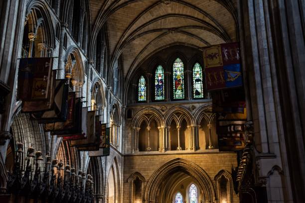 istock St Patrick's Cathedral with flags gothic and stained glass windows in Dublin, Ireland 1447074161
