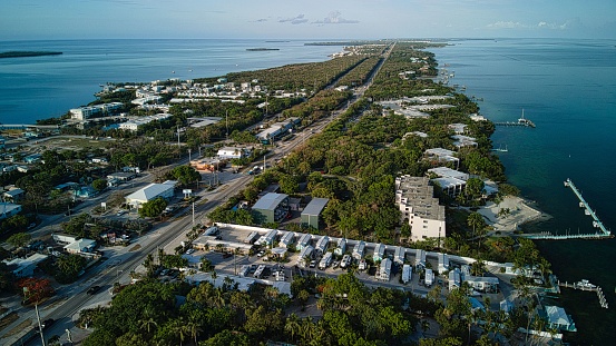 Wide angle aerial view of the suburban area located just south of Jacksonville, Florida shot from an altitude of about 1000 feet.