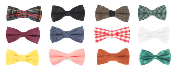 istock Set with different stylish bow ties on white background. Banner design 1447075395