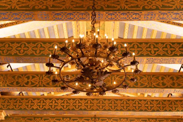 istock Low angle shot of a chandelier 1447075842