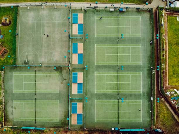 istock Drone view of tennis courts 1447076308