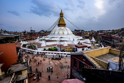 Religious holy place, Boudhanath stupa in Kathmandu, Nepal.