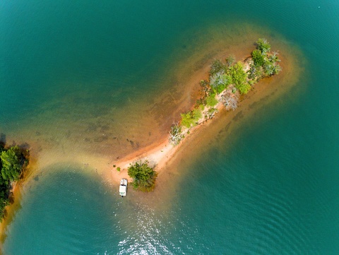A peninsula in a tropical lake Hartwell in summmer, aerial
