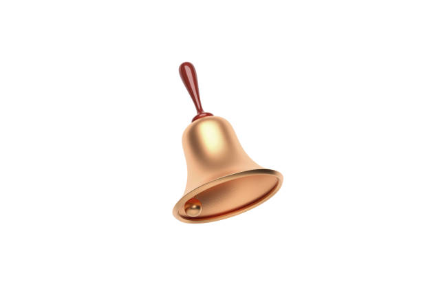 istock Gold color stock market bell on white 1447081402