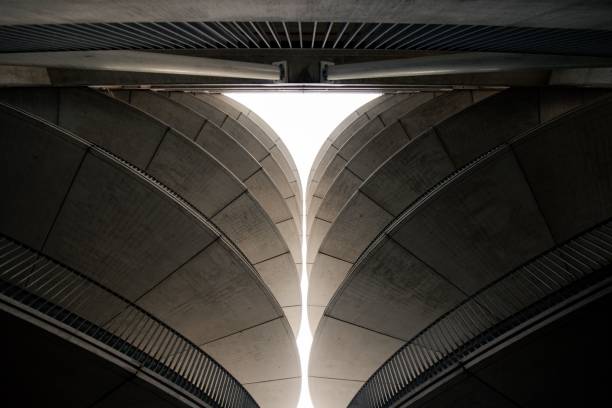 A symmetrical low angle display of a parking garage in Amsterdam Rai building
