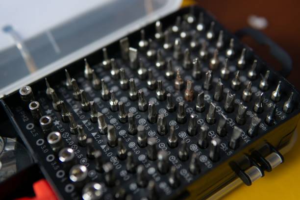 istock Closeup of a multifunctional screwdriver set in a box 1447083279