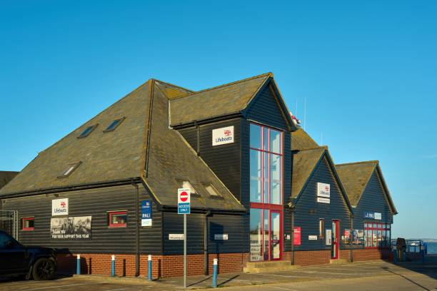 Whitstable, United Kingdom – October 06, 2022: Whitstable lifeboat station is one of the first inshore stations and was established in 1963. The lifeboat station is at the harbour.