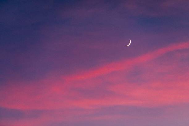 istock Beautiful crescent moon in a purple pink night sky 1447083881